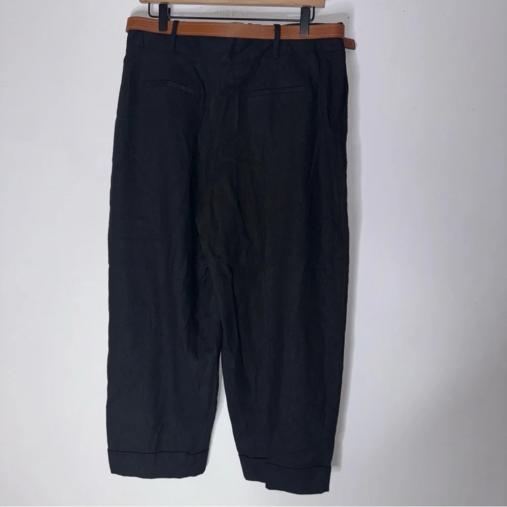 NWT‎ Zara Large Black Linen Blend Wide Leg Pants CP